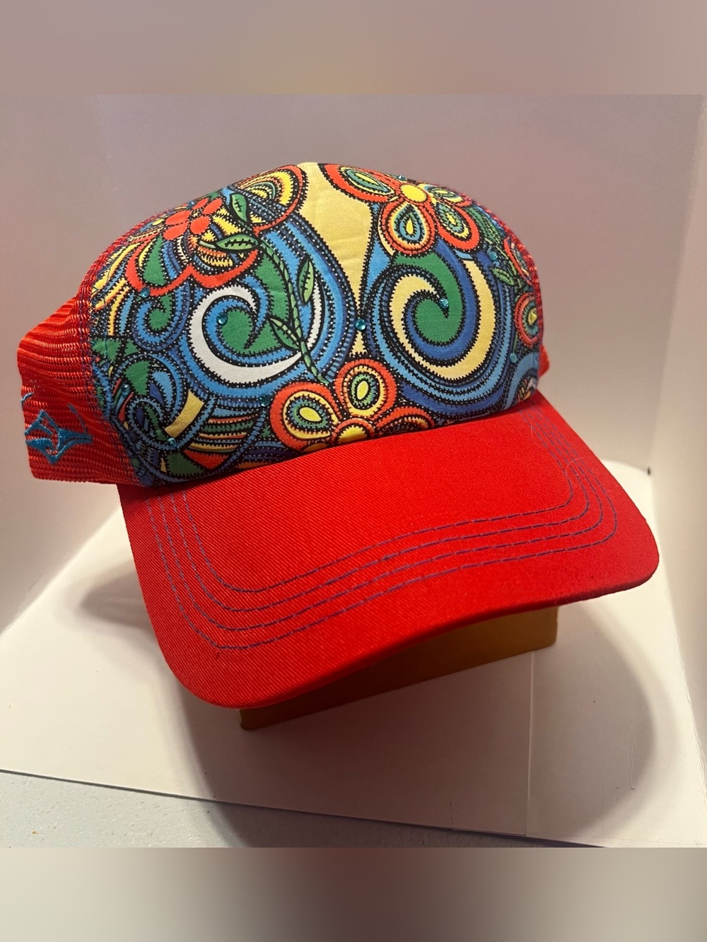 Vibrant Red Floral-Print Women's Trucker Hat